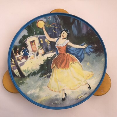 Vintage Retro Chad Valley Dancing Gypsy Girl Tin Tambourine Made In England