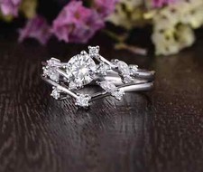 2Ct Round Cut Simulated Diamond 14K White Gold Plated Engagement Bridal Ring Set