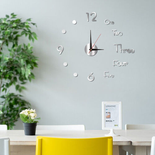 3D Large Wall Clock Mirror Surface Modern DIY Sticker Office Home Shop Art Decor - Picture 9 of 29