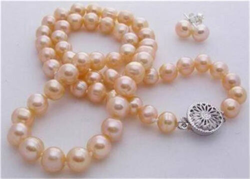 fashion Genuine Natural 7-8mm pink akoya cultured pearl necklace earring set 18" - 第 1/4 張圖片