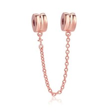 S925 Sterling Silver Rose Gold Safety Chain Charm For Bracelets