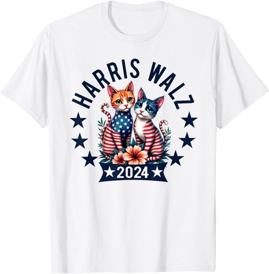 Harris Walz 2024 VP Vice President USA Flag Cat for Kamala T-Shirt