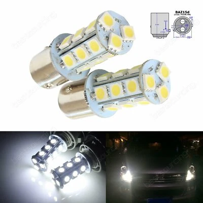 2 Ampoules BAZ15d P21/4W 18 SMD LED Frein Feu Arrière Stop Lampe DRL Blanc 6000K - Photo 1/4