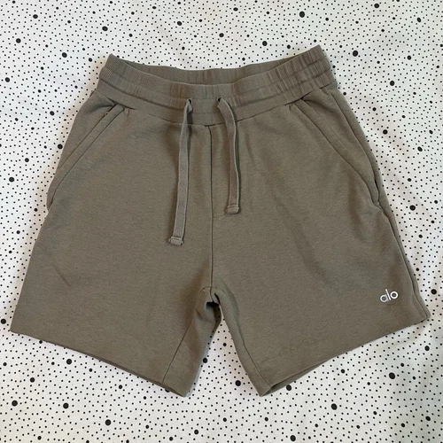 ALO Yoga Lounge Core Chill Short Men's S Beige French Terry Sweat Gym Preppy