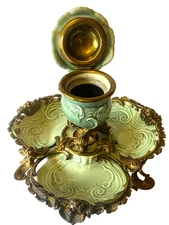 Fine KPM Porcelain & Gilt Bronze Inkwell Berlin 1950