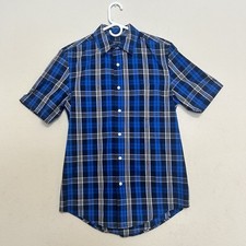 George Shirt Men  s Size Small 34-36 Blue Plaid Short Sleeve Button Down