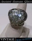 ✨VINTAGE✨ Sterling Silver 925 Large Ancient Roman Glass Iridescent Ring Size 7½