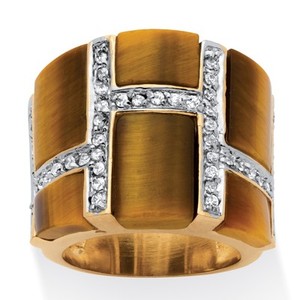 Authentic .46 TCW Emerald-Cut Tiger's Eye Cubic Zirconia Accent Gold-Plated Ring