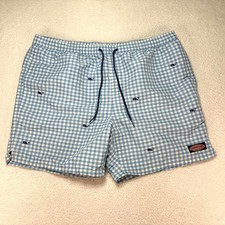 Vineyard Vines Nylon Swim Trunks Mens XL Blue Checkered Whale all over print