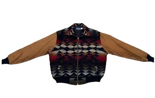 Vintage Pendleton Wool Aztec Jacket W/Leather Sleeves Men’s XXL 2XL - Picture 2 of 6