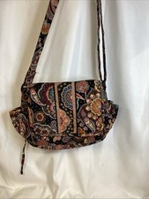 vera bradley brown crossbody with several pockets adjustable strap