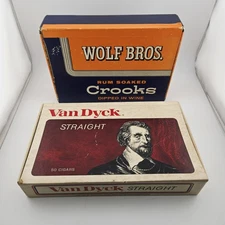 ​2 Vintage Cigar Boxes Van Dyck Straight & Wolf Bros Rum Soaked Crooks Empty Lot