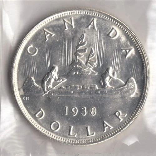 1938 Canadian Silver Dollar, King George VI, Lower Mintage, ICCS, AU58