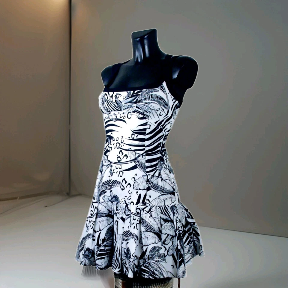 Karen Millen Vestido Mini "Get The Sun "Floral Monocromática Black&White Sz UK - Imagen 3 de 4