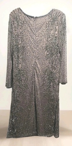 NWT Nordstrom Pisarro Nights Beaded V Neck Cocktail Midi Dress Brown Sz 12 Party - Picture 8 of 24