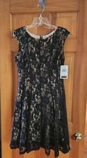 Julian Taylor NY (Cocktail/Party Dress) Tea length/Polyester/Black/Nude(Size 10)