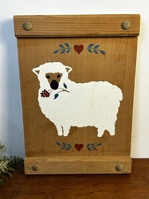 Vintage Painted Sheep On Wood Wall Art Farmhouse Country Folk Art