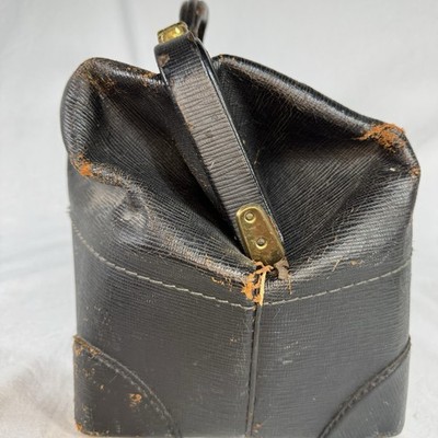 VTG Black Leather Doctor Bag Single Handle w/ Brass Latches 18” x
