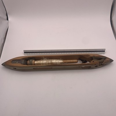 Antique Textile Weaving Loom Shuttle Boat Bobbin 15'' Wood Brass Draper
