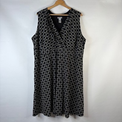 Catherines Dress Women 3X Black White Geometric Surplice Sleeveless Empire Waist