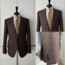 Check Men Tweed Suit Business Blazer Single Breasted Notch Lapel Winter Soft