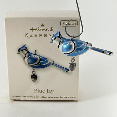 2012 Blue Jay Beauty of Birds MINIATURE Hallmark Ornament - Dangling Acorn