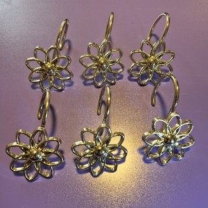 Vintage Silver Toned Wire Flower Shower Curtain Hooks - 6 Pcs Replacements CB09