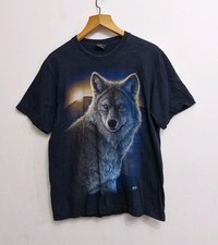 Wild Wolf At Sunset Black T-Shirt Front & Back Print 100% Cotton Size L Unisex