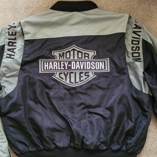 Harley Davidson Nylon Bomber Jacket Wind Breaker Men's XL Black Gray Big Logo