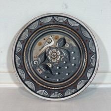 Hand Painted Scandinavian Folk Art Ceramic Plate Bird Rosemaling Signed