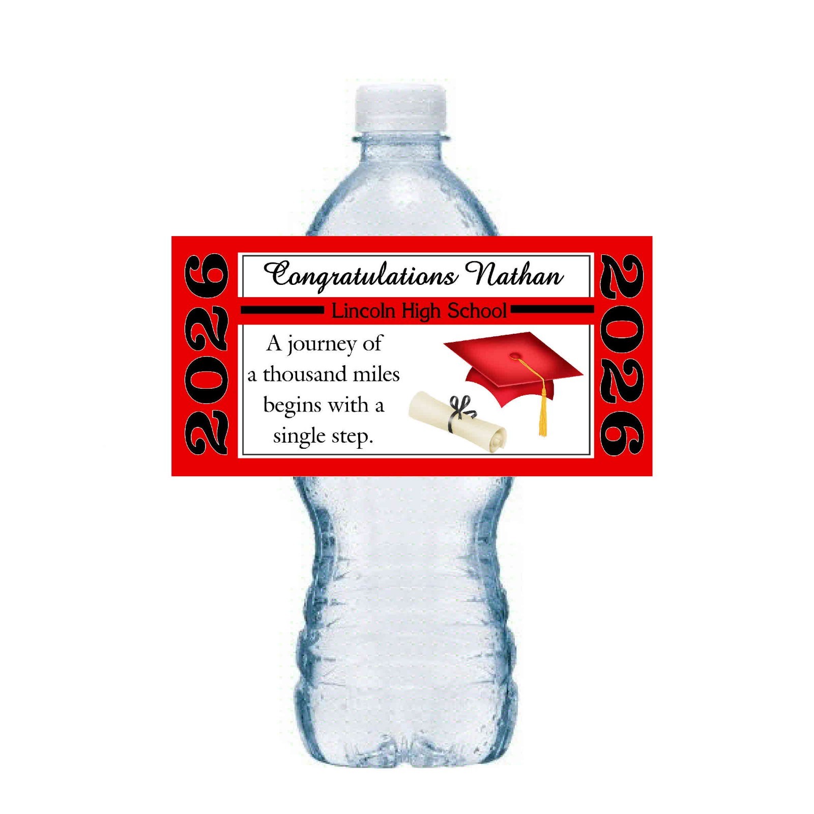 Red and Black GRADUATION PARTY FAVORS WATER BOTTLE LABELS class of 2026