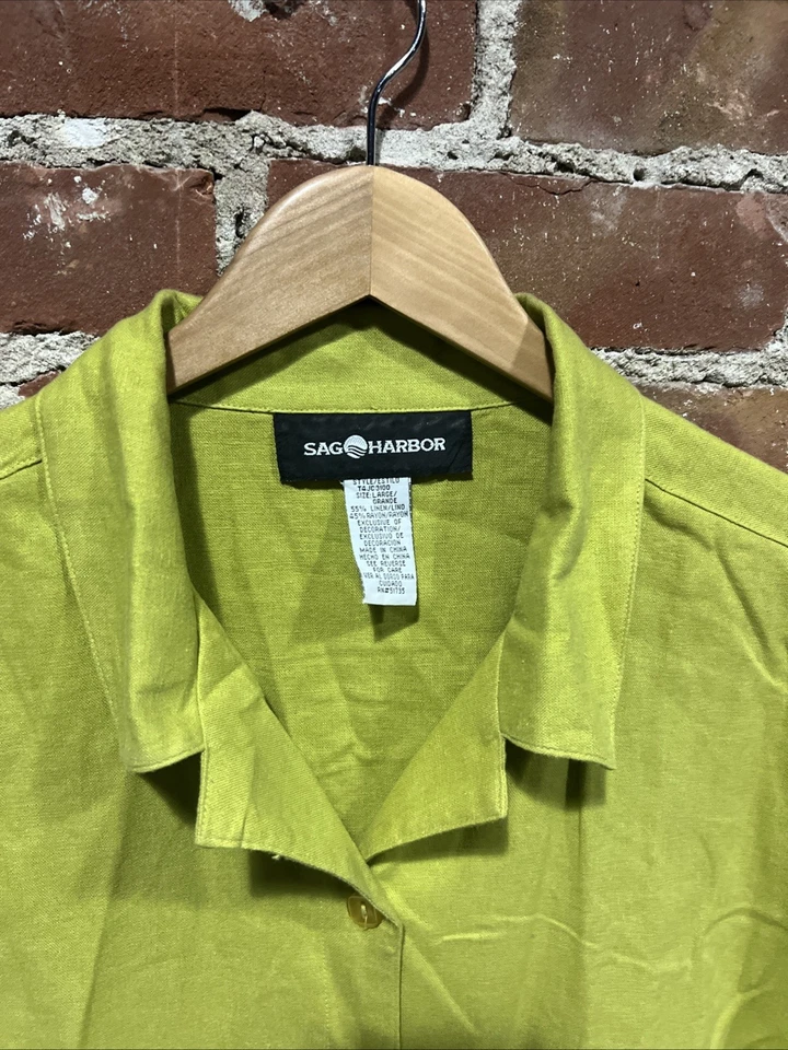 SAG Harbor Linen Rayon Green Embellished Button Top Womens Embroidered - Image 2 of 4