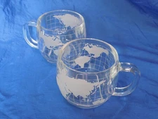 NESCAFE World Map Coffee Mug Set of 2 Clear Glass w/ 'Etched' Map