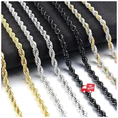 Twisted Rope Chain Necklace For Men Women Stainless Steel No Fade Classic Look