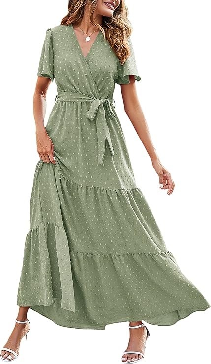 boho dress xl Women's Swiss Dot Maxi V-Neck Flutter Sleeve Casual curtain effect SIZE:US 6 / EU 36 / UK 8 Velvi - Lexi One Party Dresses for Little Girls