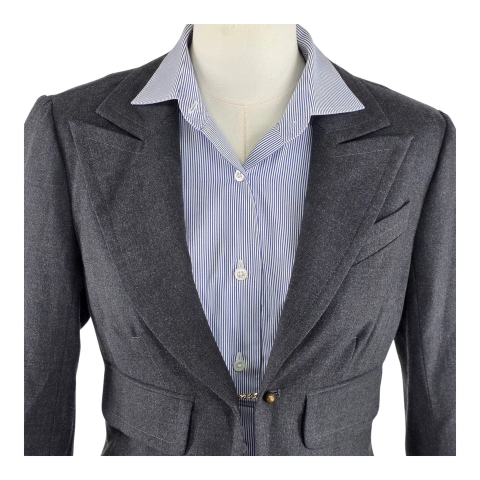 Blazer Quiet Luxury Trina Turk para mujer 4 gris mezcla de lana chaqueta a medida carrera Foto 2 de 4