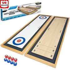 2 in 1 Shuffleboard Curling Game Table Solid Wood Family Fun Game Night New