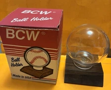 BCW Baseball Holder Slated Face & Globe Wood 3.5 x 4.5" NIB NEW FREE SHIPPING