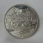 .999 Fine Silver 1 Troy Oz Round Horse Drawn Sleigh Scene Bird In Wreath