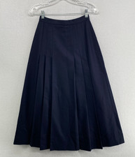 RALPH LAUREN Skirt 4 100 Heavy Wool Flannel Pleated High Waist Midi Blue VTG