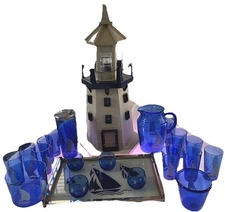 Hazel Atlas Glass Company Sportsman Collection Sailboat 22 Piece Ensemble
