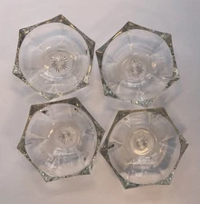 Vintage Clear Glass Hexagon Berry/Dessert Bowls With Starburst Pattern Set Of 4