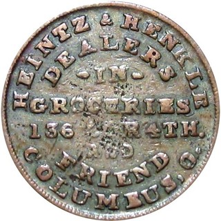 1863 Columbus Ohio Civil War Token Heintz & Henkle R6 Very Scarce Merchant