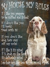 Clumber Spaniel My House My Rules cute retro metal tin novelty sign plaque