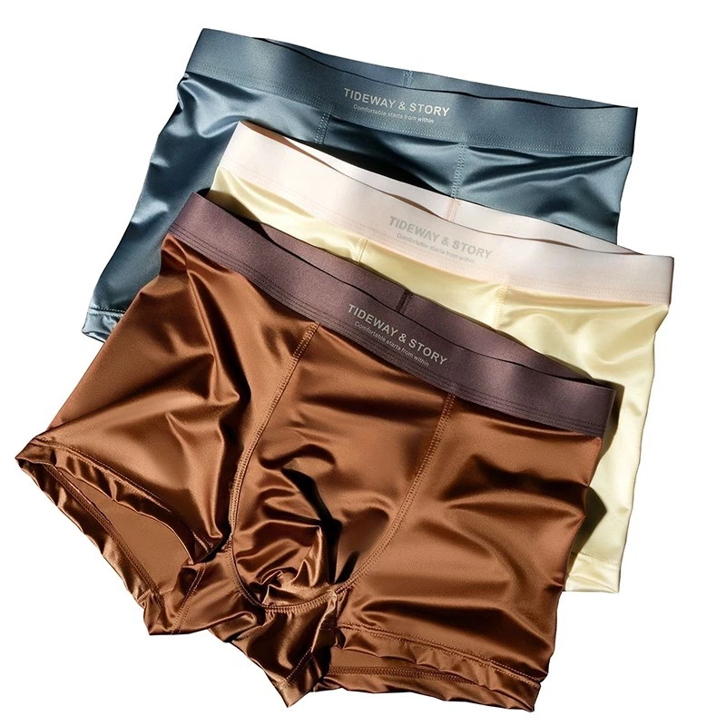 4PCS Men's Ice Silk Underwear Breathable Boxer Shorts Seamless Satin Soft Briefs - Image 2 of 4