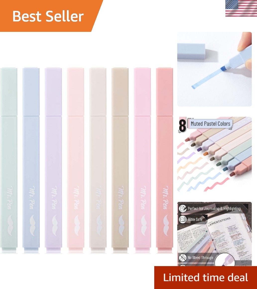 Set - 8 Non-bleed Muted Pastel Colors, Chisel Tip