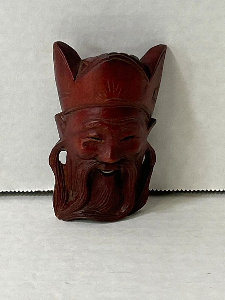 Máscara chinesa antiga de madeira esculpida à mão decoração pendurada na parede 3,5 pol - Imagem 3 de 4