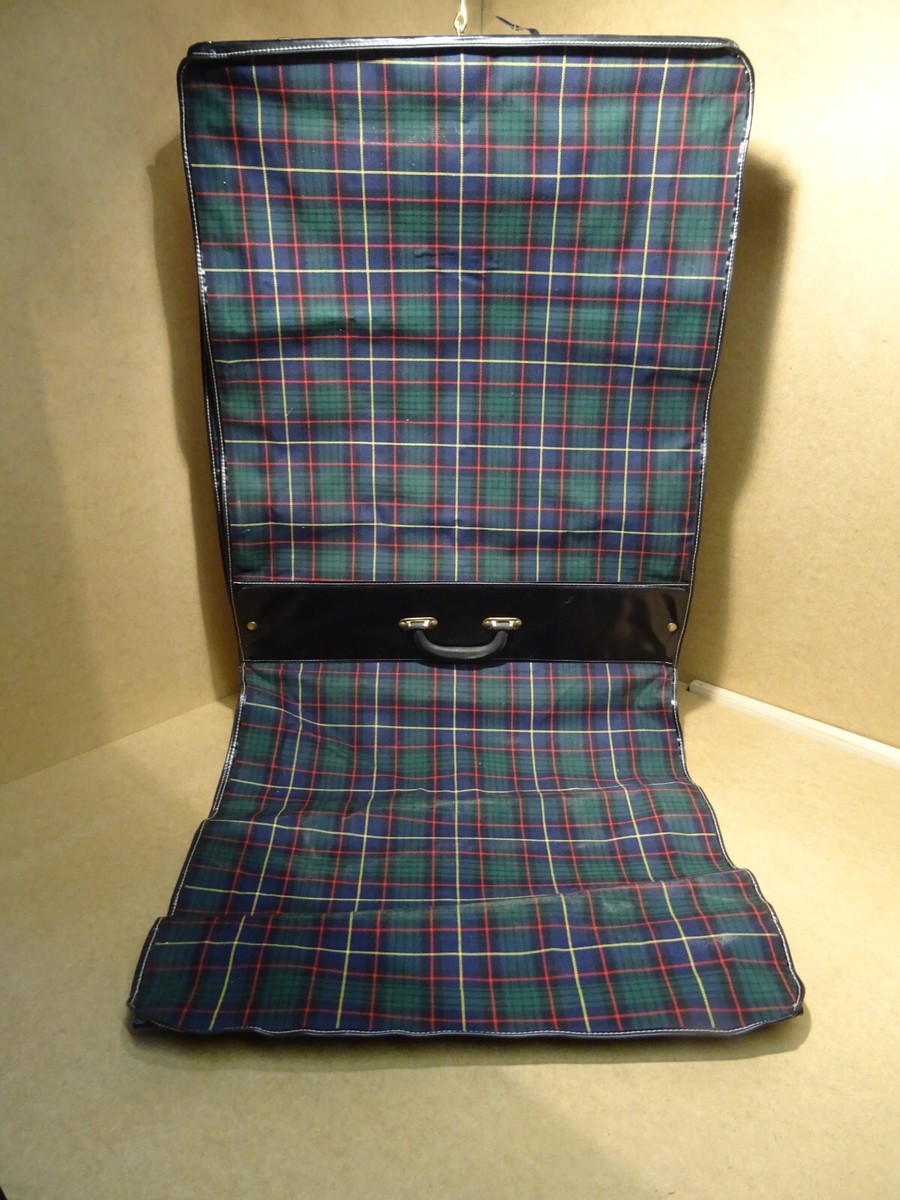 Valise vintage en tissu écossais vert ( années 60 ) - Accessoires & Bagagerie
