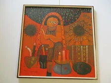 LARGE FILIPINO OIL PAINTING MODERNIST PORTRAIT ABSTRACT CUBIST CUBISM 1960'S 