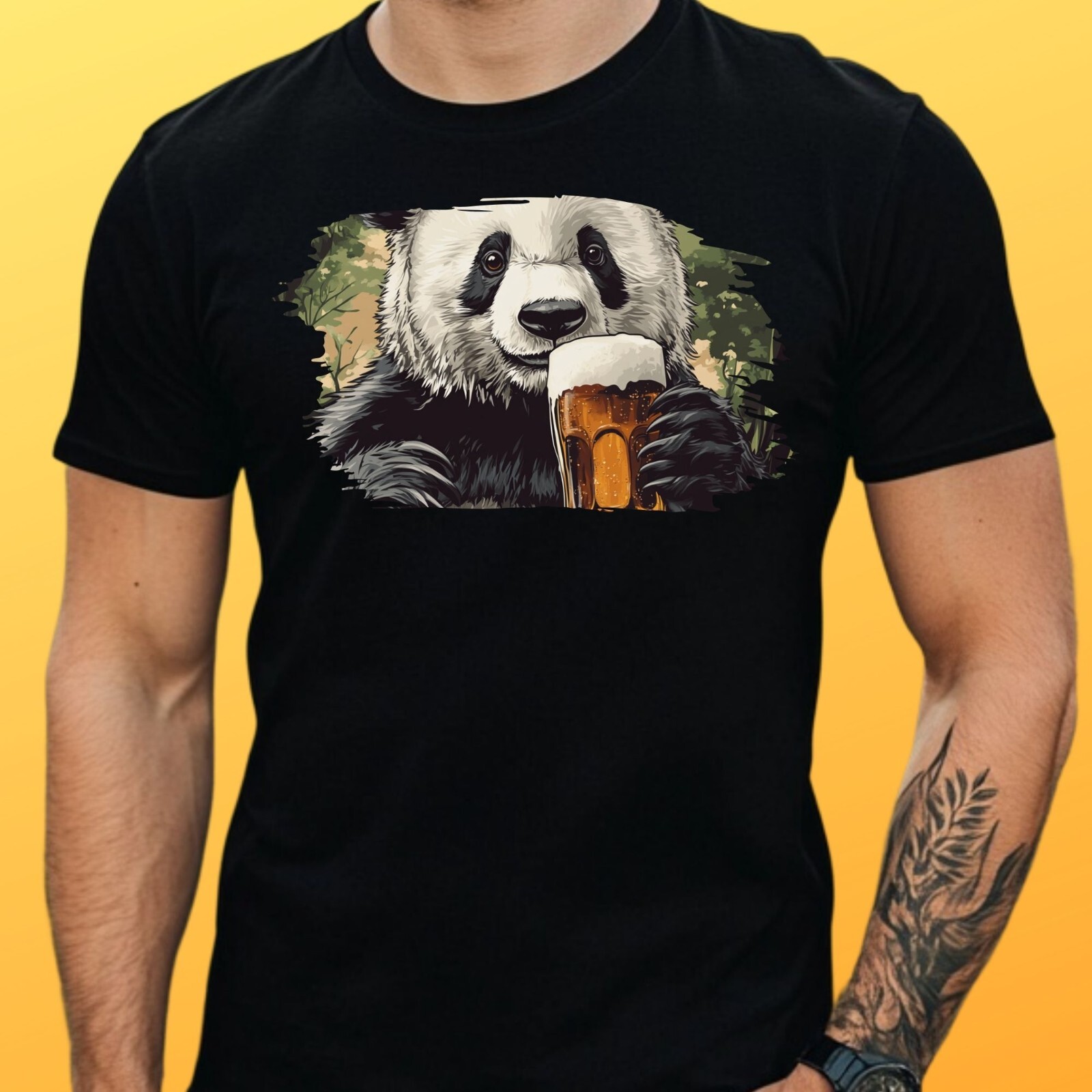 Camiseta Hombre Panda Motivo Cerveza Algodón Talla XS a 5XL